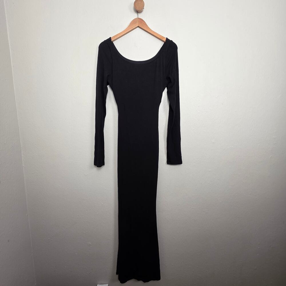 TA3 Scoopy Long Sleeve Ribbed Mermaid Dress Black Corset Back NWT Size Large